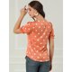 thumbnail image 5 of Allegra K Blusa Cuello V Estampado De Lunares Botón Abajo Camisa De Manga Abullonada Para Mujeres Naranja S, 5 of 6