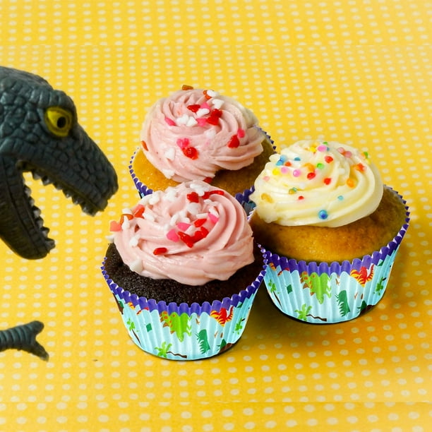 Bqhagfte 200 Pieces Paper Dinosaur Bake Cups Dino Cupcake Liners Baking Cup Holders Wrappers For Baby Shower Weddings Birthdays