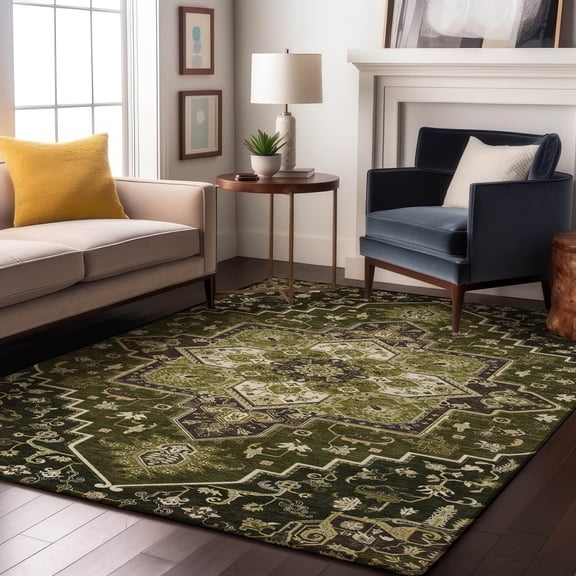 Addison Rugs Mayfield Premium Machine Washable Traditional Oriental Olive Rectangle Rug, 5' x 7'6"