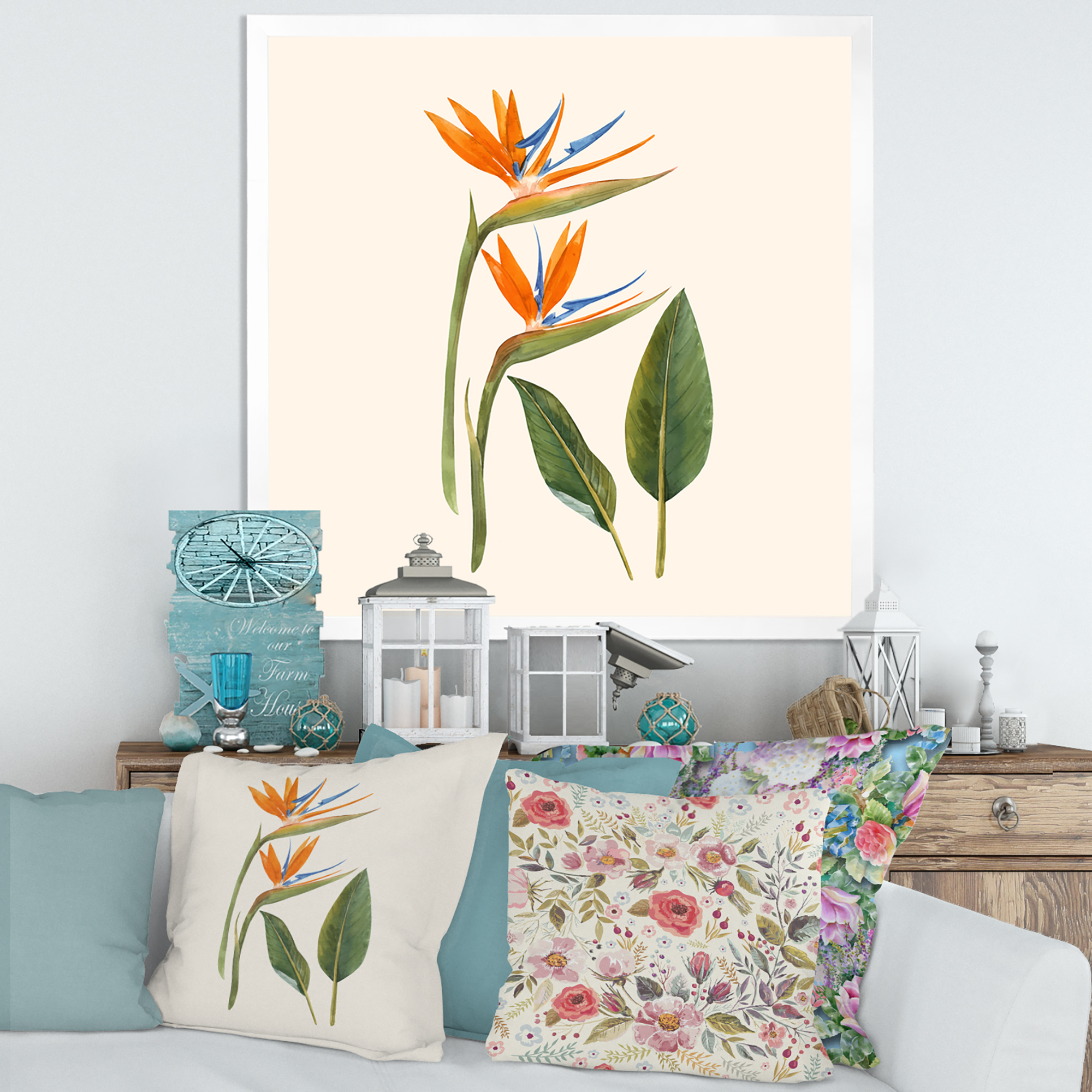 Designart 'Ancient Strelitzia Flowers' Traditional Framed Art Print