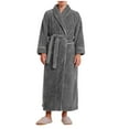 thumbnail image 3 of Womens Fluffy Robes Warm Flannel Terrycloth Bathrobe Spa Shawl Collar Plush Unisex Bath Robe Fuzzy Pajamas, Dark Gray, M, 3 of 6