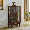 thumbnail image 2 of Curio Cabinet with Glass Doors, Glass Display Cabinet Bookcase with Adjustable Shelves & Mirrored Back Panel, Built-in Lighted, Curio Cabinet Glass Display Case for Living Room, Entryway, Walnut, 2 of 9