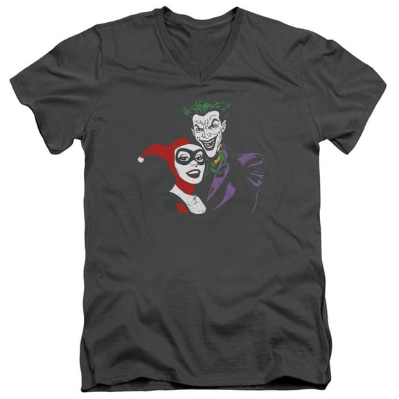 Batman Joker & Harley S/S Adult V-Neck T-Shirt 30/1 T-Shirt-Charcoal