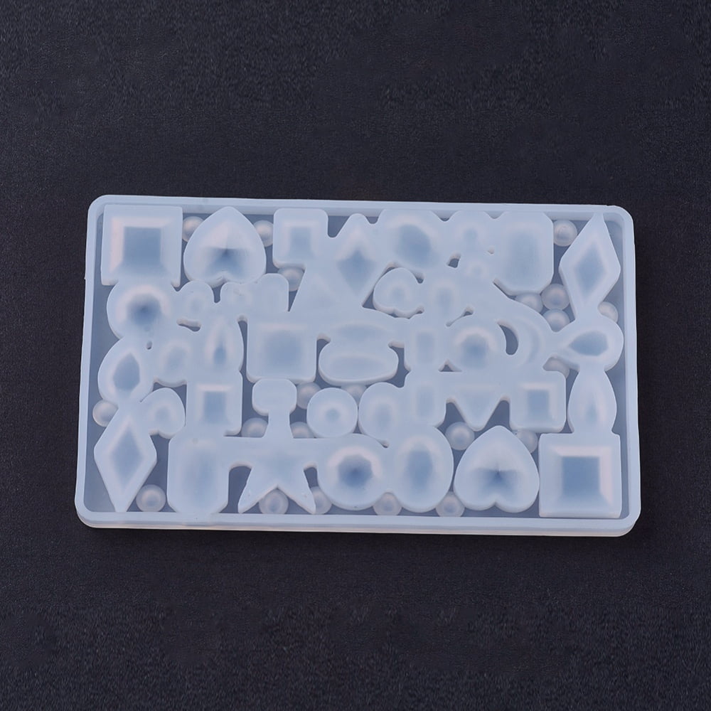 Silicone Cabochon Molds Resin Casting Molds For UV Resin Epoxy Resin Jewelry Making Mixed Geometric Shape White 66x106x6mm Inner size: 3~15mm 10pc