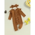 thumbnail image 4 of xiaxaixu Bébé Fille Rompers Solides Boutons de Couleur Froufrous Col Rond Manches Longues Combinaisons Automne Vêtements Bodysuits avec Serre-Tête, 4 of 8