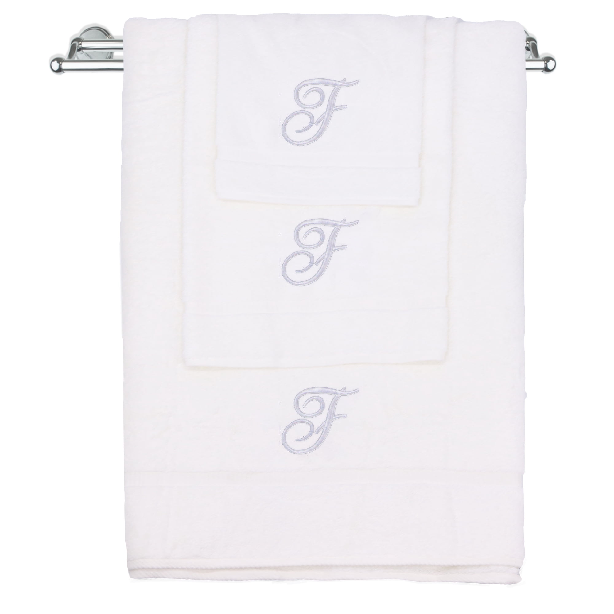 Monogrammed Towel Set, Personalized Gift, Set of 3 Silver Script