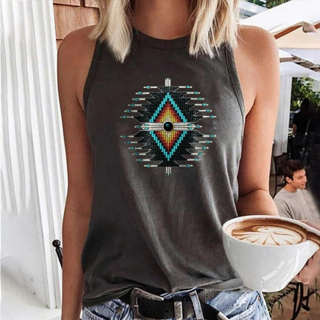Fankiway Débardeur Court Mode Femme Imprimé Col Rond Sans Manches Tunique Tee tops Femmes tops Liquidation Camisoles pour Femmes