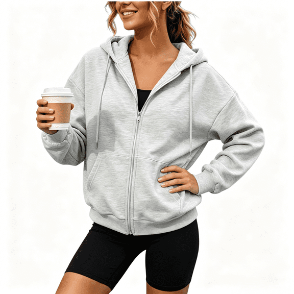CBASIHI Womens Oversized Zip Up Hoodies- Lounge Drop Shoulder Gym Fall Casual Kangaroo Pocket Long Sleeve Sweatshirts Gray Size S-2XL