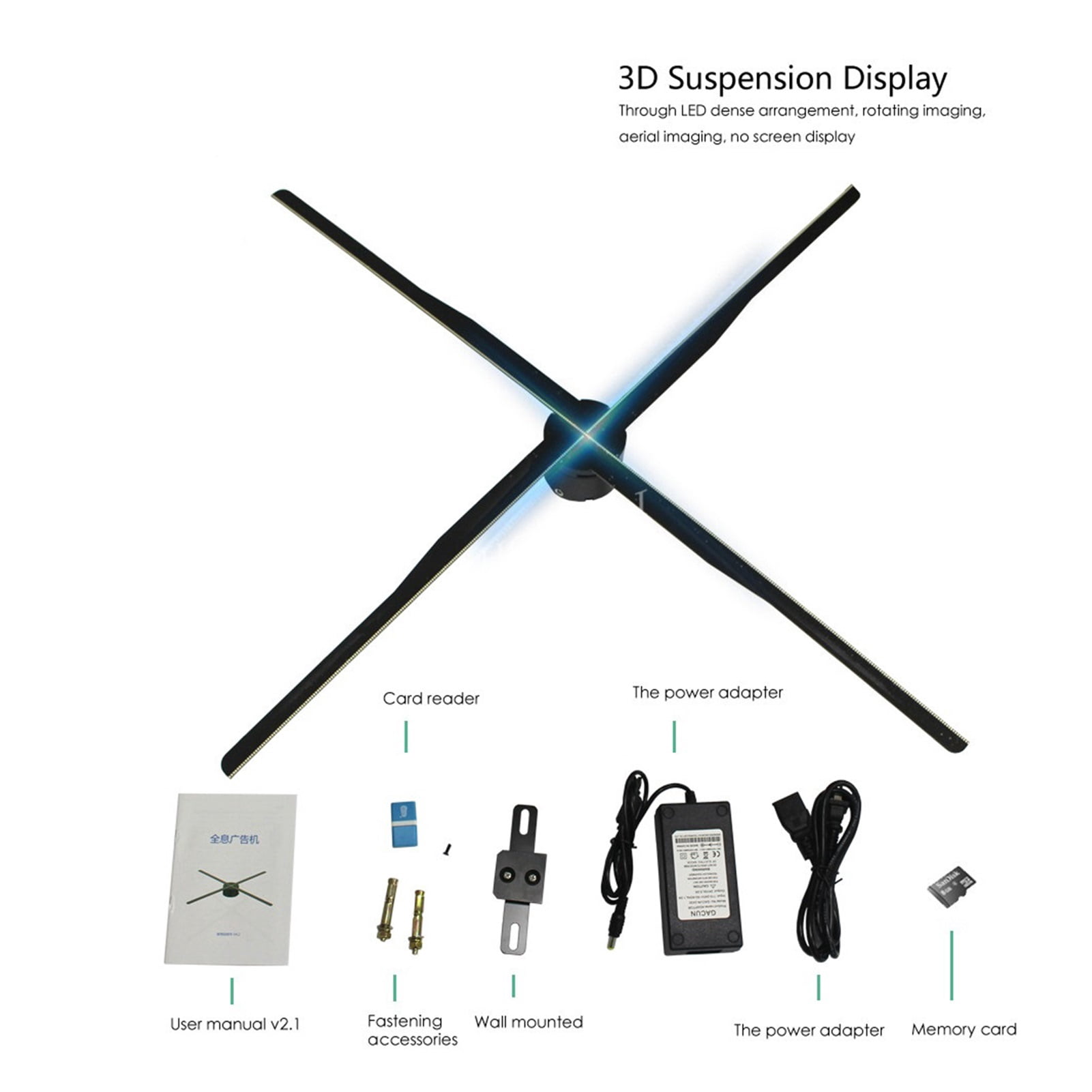 Upgrade 84cm Wifi 3D Hologram Projector Light Advertising Display LED Fan Holographic Imaging Lamp 3D Remote Hologram Player ,High-Definition Presentation