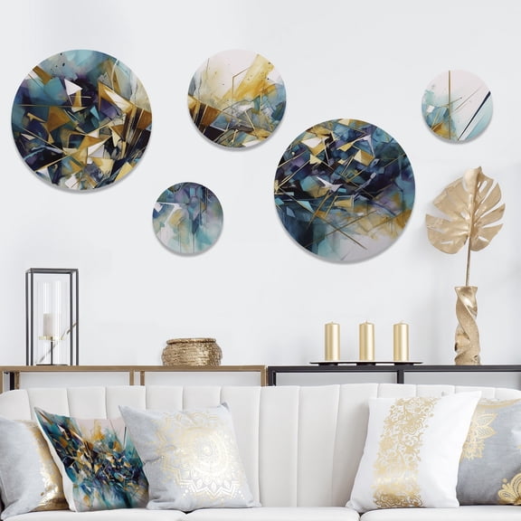 Designart "Explosive Gold Triangular Elegance III" Modern Geometric Metal Wall Art Set of 5 Piece