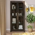 thumbnail image 2 of BELLEZE Storage Cabinet, Tall Bookshelf or Display Cabinet For Living Room Bedroom, Curio Cabinet with Tempered Glass Doors, Trophy Display Case, Storage/Organization - Avalon (Dark Walnut), 2 of 7