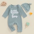 thumbnail image 2 of Okbabeha Little Brother Outfits Newborn Infant Baby Boy Little Brother Shirt Romper Jumpsuit Lil Bro  one-piece  Rib Knit Onepiece Hat Coming Home Outfits, 2 of 7