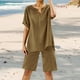thumbnail image 2 of Conjunto de 2 piezas para mujer: blusa de pierna ancha y pantalones elásticos, cuello en V, ropa informal para el día a día, para todas las estaciones, tallas S/XXXXXL, 2 of 6