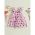 thumbnail image 6 of Toddler Baby Kids Girls Valentines Day Dress 6 12 18 24 Months 2T 3T 4T Casual Summer Heart/Letter/Bow Print Mesh Tulle Dress for Beach Party Cute Clothes, 6 of 9