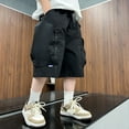 thumbnail image 2 of BYHONG Boys Kids Cargo Shorts Youth Boy's Casual Stretch Shorts Outdoor Cargo Bottoms Black_005 170, 2 of 8