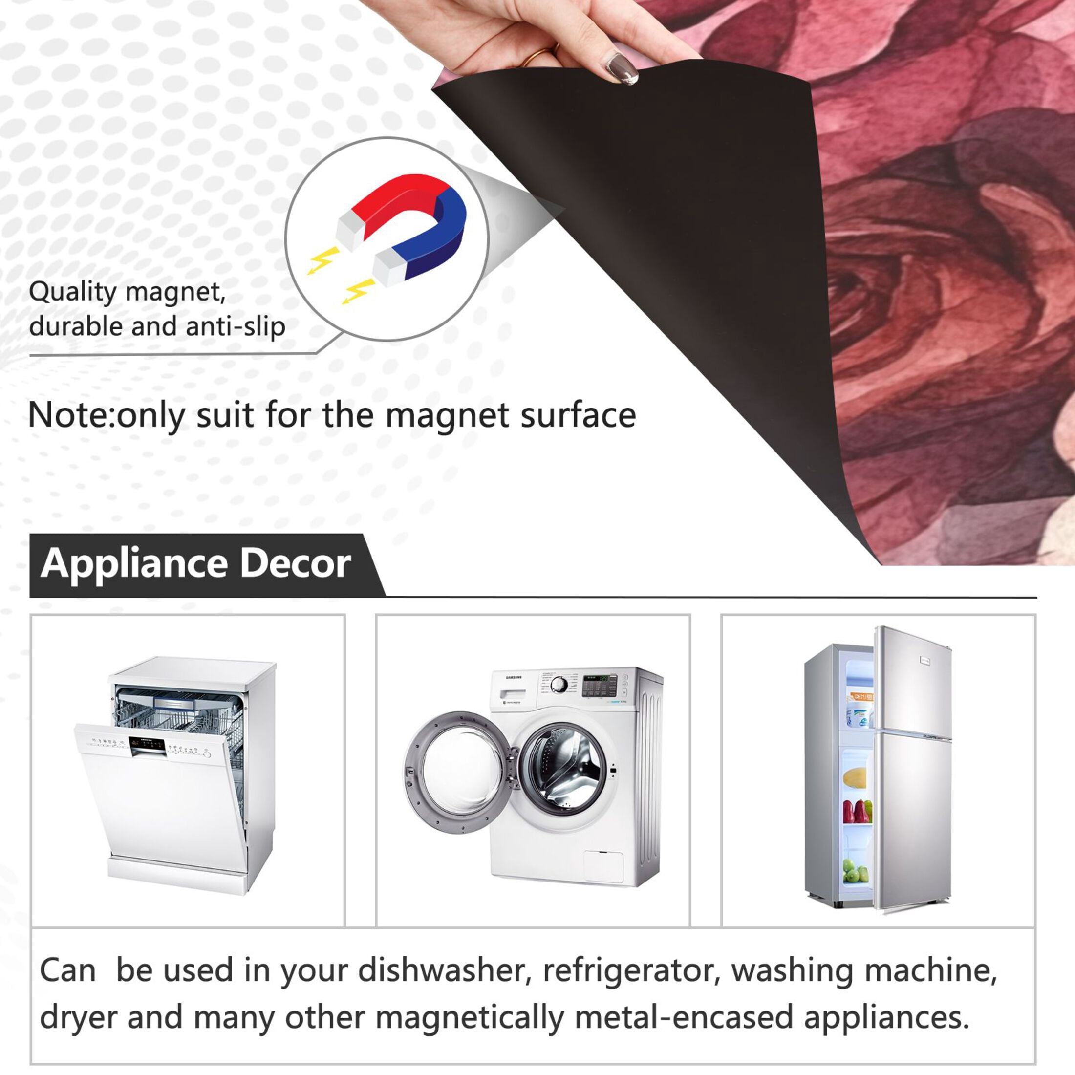 Dishwasher Magnetic Sticker 23x26 Inch Refrigerator Magnetic Sticker Washing Machine Magnetic Sticker Kitchen Panel Magnetic Sticker Home Decor Cartoon Maroon Roses