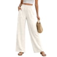 thumbnail image 2 of Resicozy Womens Linen Palazzo Pants Summer Flowy Wide Leg Trousers Elastic Waist Casual Pants Vacation Trousers 2026 White L, 2 of 5