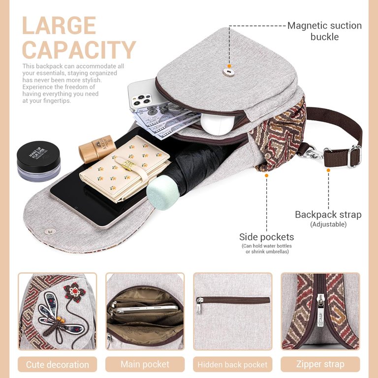 Canvas Boho Backpack Crossbody Bag Adjustable Strap Multiple Compartments Amazon.com | Mandala Crafts Black Crossbody Hippie Boho  main image 4