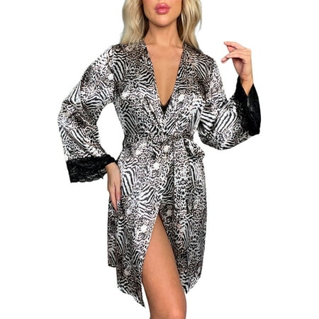 VSNOW Women Satin Robe Kimono Bathrobe Bridesmaid Wedding Sleepwear Lingerie Dress