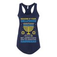 thumbnail image 2 of Wild Bobby Hanukkah Imagine If Your Phone Battery was Low but Lasted 8 Days Women Racerback Tank Top, Navy, X-Large, 2 of 6