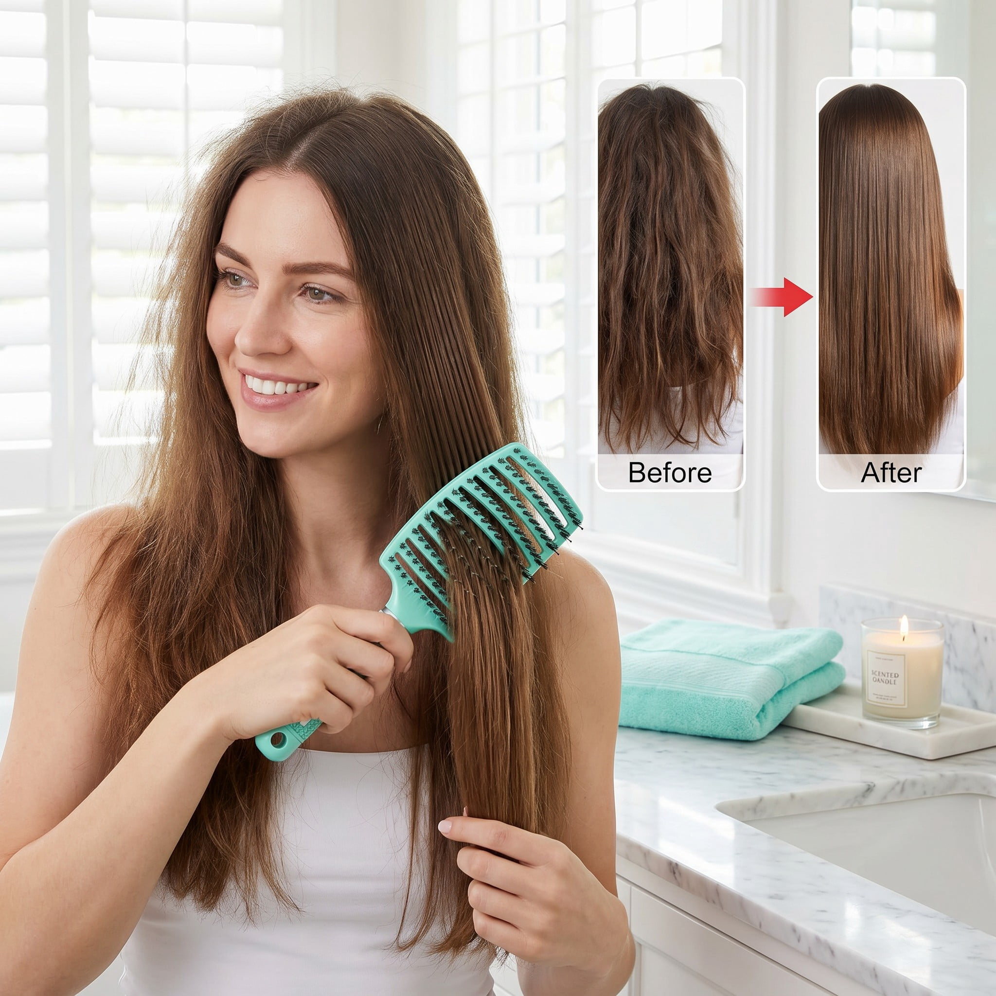 YEMNPIOS Boar Bristle Detangling Brushes, Curved Vented for Dry Wet Curly Thick Straight Hair, 9 Pcs Bulk