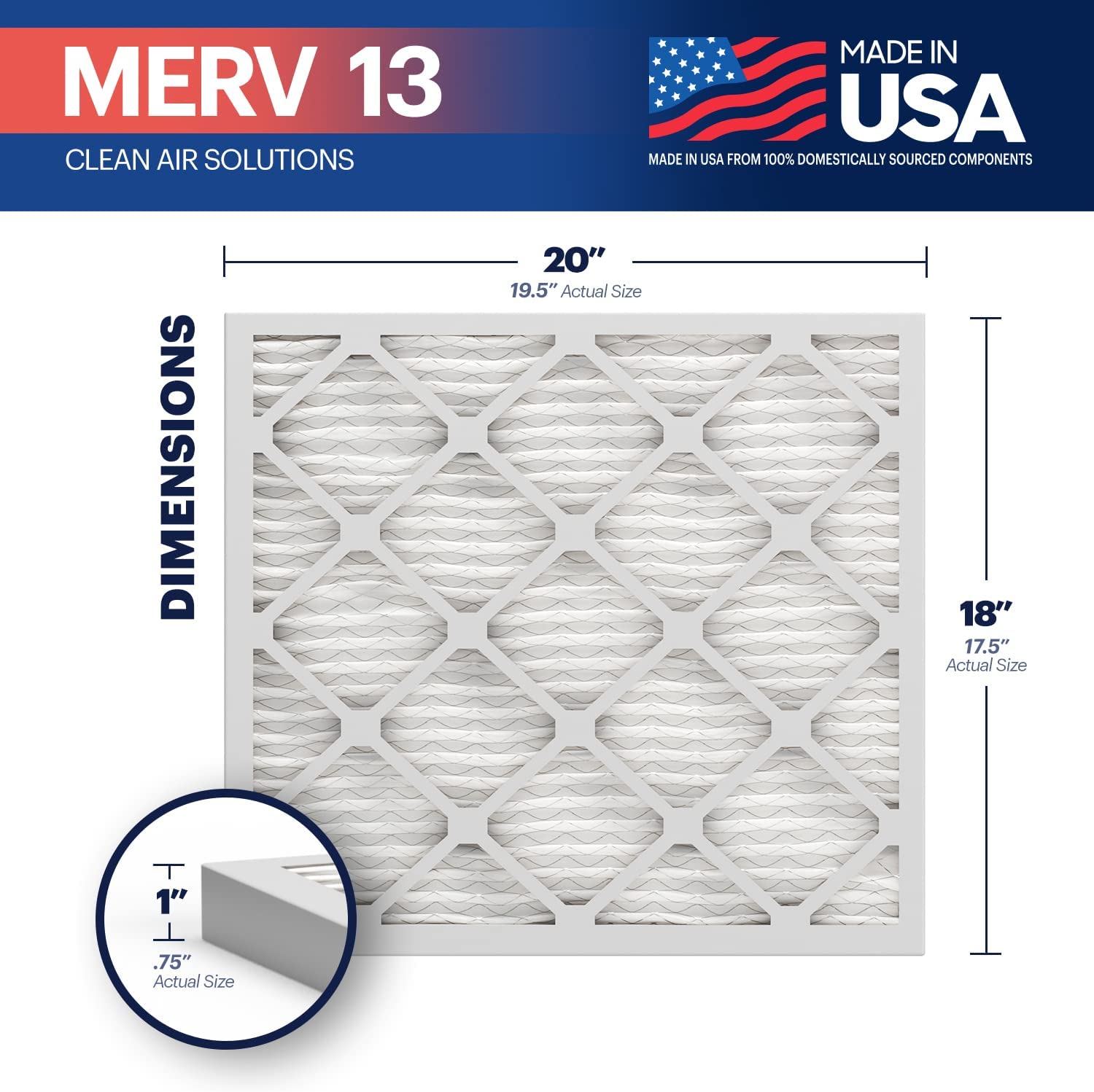 BNX TruFilter 18x20x1 Air Filter MERV 13 (4-Pack) - MADE IN USA - Electrostatic Pleated Air Conditioner HVAC AC Furnace Filters for Allergies, Pollen, Mold, Bacteria, Smoke, Allergen, MPR 1900 FPR 10