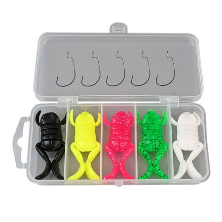 LShunze 5Pcs 4-Legged Frog Lures Topwater TPE Soft Bass Fishing Bait Kit with Weedless Hooks for Saltwater Freshwater 5 Colors