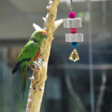 EHJRE Parrot Chewing Toy Mineral Stone Gnaw Toy Beak Grinding Bell Hanging Accessory Crafted From Wood And Stone Suitable for Parakeet Cage Enrichment Beak Length 14cm