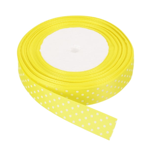 Cintas Grosgrain Uxcell de 25 yardas de 3/4" color amarillo limón con puntos blancos para moño