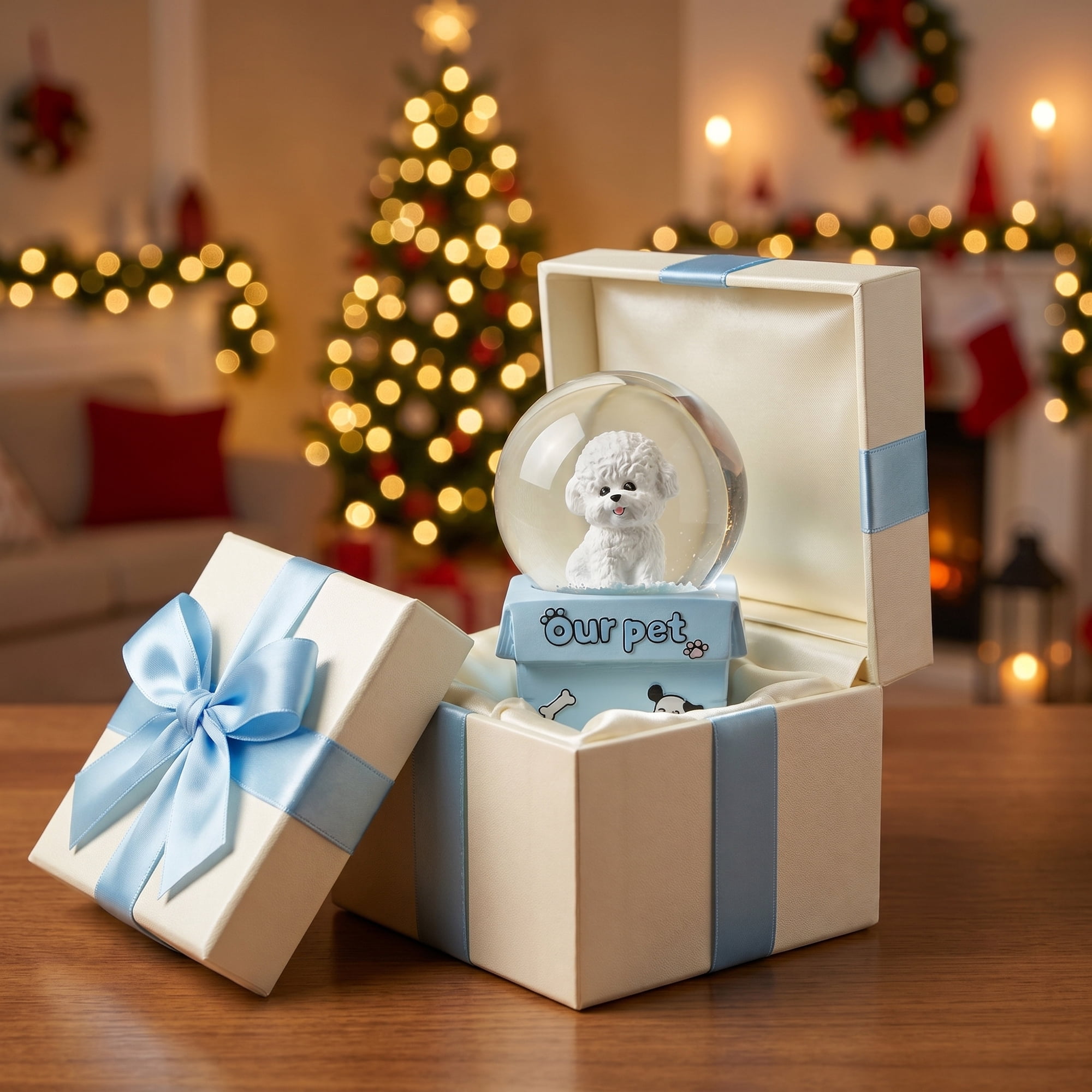 Unique Bargains Cartoon Light Up Crystal Ball Resin Snow Globe Figurine Desktop Blue