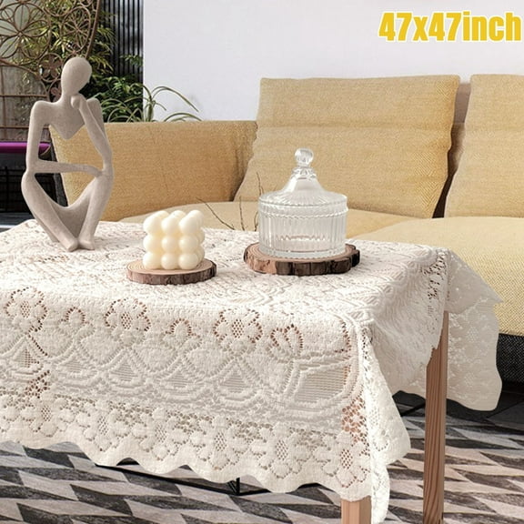 Embroidered Lace Tablecloth, Square Washable Lace Tablecloth, Vintage White Lace Tablecloth, Versatile Table Protector for Wedding Party, Dust-Proof Table Cover for Home Kitchen, 47x47inch