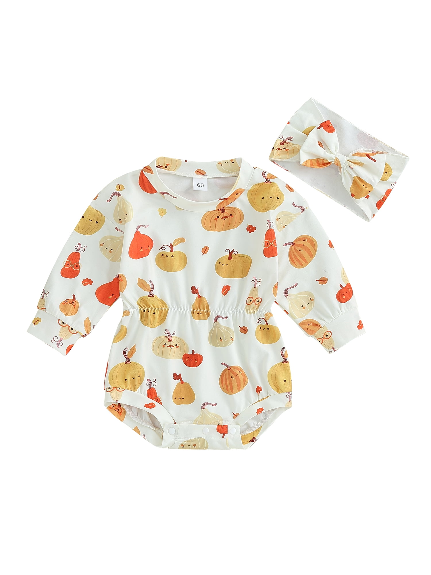 Infant Baby Girls Halloween Outfit Onesie Long Sleeve Cute Pumpkin