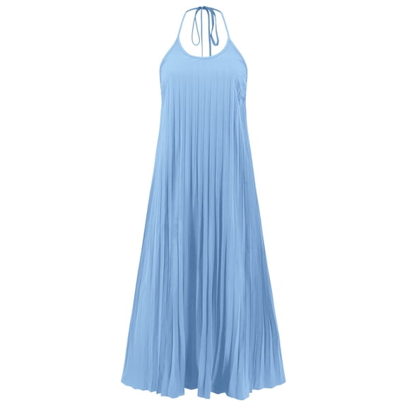 Hvot&aat Womens Halter Flowy Vacation Maxi Dress Loose Pleated Sleeveless Summer Party Long Beach Sun Dresses