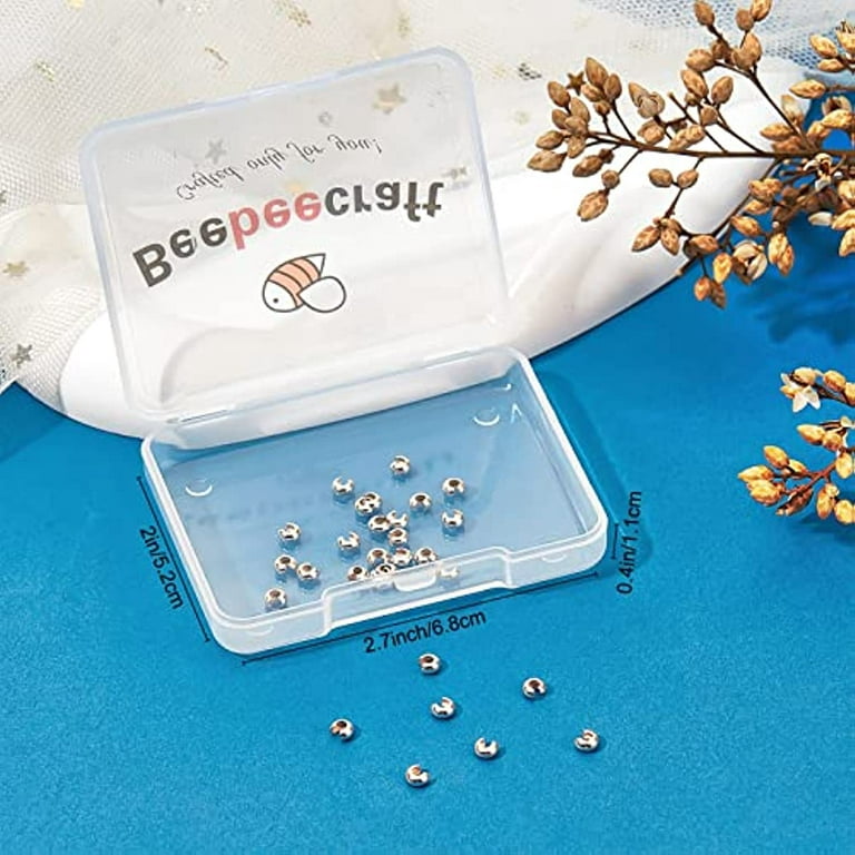 100pcs 3 mm Stainless Steel Crimp Bead Knot Covers Half Round Open Crimp Beads Cover Clamp End Cap Tips with A Plastic Box for DIY Crafts Jewelry