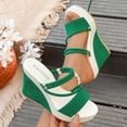 thumbnail image 7 of ZQUUVOU Women's Wedge Sandals Heeled Chunky Sole Open Toe Suede Slip on Casual Summer Comfy Cork Sandals Footwear Olive Green, 7 of 7