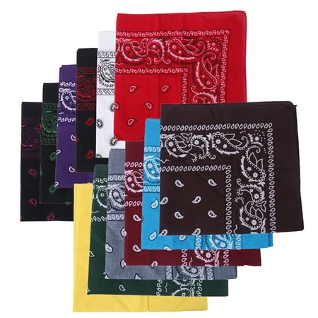 - HDE 12-Pack Bandanas 100% Cotton Double Sided Paisley Print Bandana Handkerchief Head Wrap (Variety Pack #1)