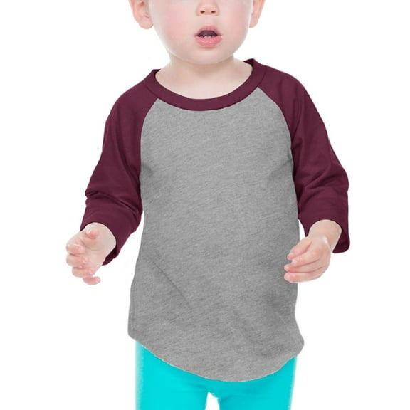 Infant Jersey Contrast Raglan 3/4 Sleeve Dark H.Gray/Wine 12M