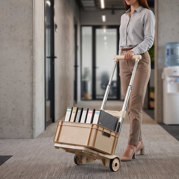 Folding Hand Truck, Portable Heavy Duty Dolly Cart, 2 Wheels Collapsible Luggage Cart with Silent Wheels & Securing Strap for Grocery Shopping, Moving Boxes, Camping, Courier Delivery