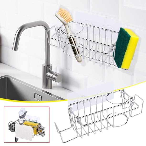 Fregadero de cocina Soporte de esponja Estante organizador | Soporte autodrenante para esponjas | Varilla desmontable | Almacenamiento multipropósito | Apto para lavavajillas | Accesorio de