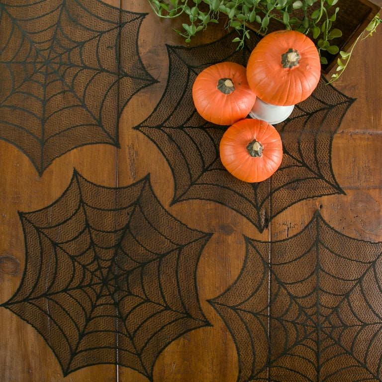 Spider Web 20 in. Black Round Doily (Set of 4)
