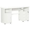 thumbnail image 1 of White Computer Desk with Keyboard Tray & Drawers - Home Office Writing Workstation - 57" L x 19.7" W - Storage Shelves & Cabinet, 1 of 7