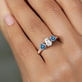 thumbnail image 4 of Gem Stone King 18K Rose Gold Plated Silver 3-Stone Ring Oval White Created Sapphire and Vivid Persian Blue Moissanite (2.12 Cttw, Size 9), 4 of 6