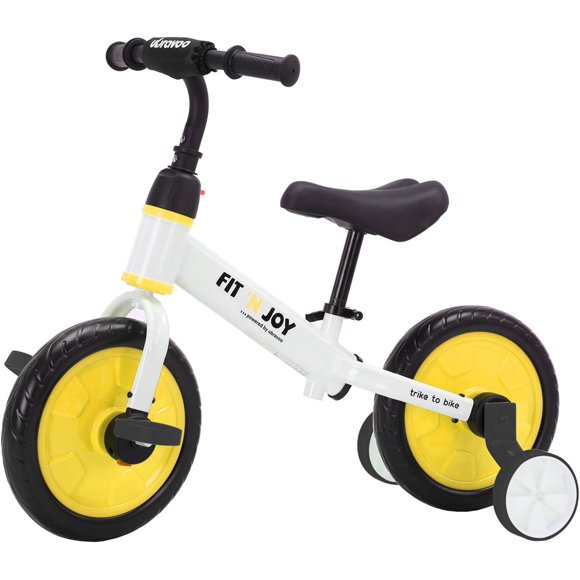 UBRAVOO Fit 'n Joy Beginner Toddler Training Bicycle for Boys Girls 2-4, 4-in-1 Kids Balance Bike with Pedals & Training Wheels Options,Rear Single Rod