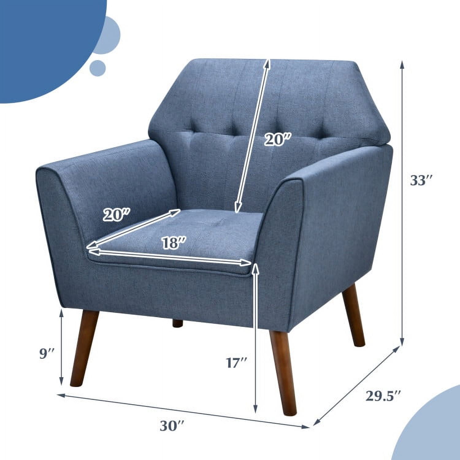 Finihen Upholstered Accent Armchair, Modern Tufted Fabric Accent Chair with Rubber Wood Legs, for Living Room, Bedroom, Blue
