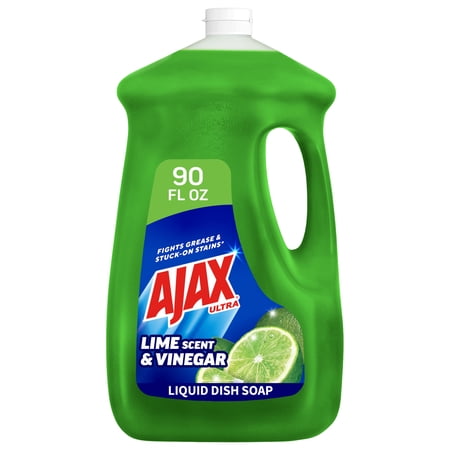 Ajax Ultra Liquid Dish Soap Vinegar and Lime Scent, Sparkling Clean Dishes, 90 fl oz Bottle