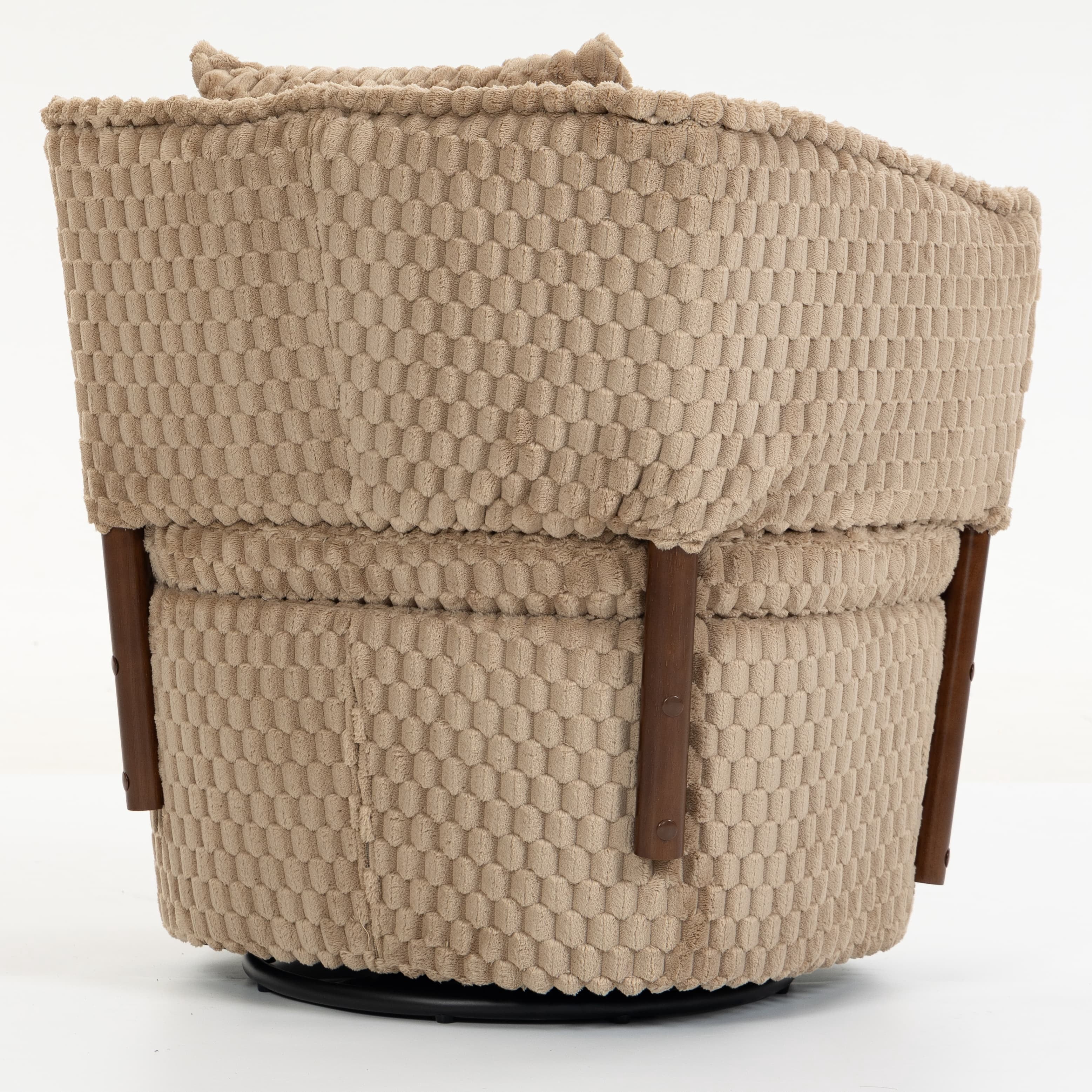 Aukfa Mid Century Modern 360 Swivel Accent Barrel Chair with Lumbar Pillow & Hidden Storage,Corduroy,Khaki
