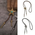 thumbnail image 2 of Unisex Leather Cord Bolotie for Rodeos Enthusiasts Adjustable Necktie Necklace Chain with Metal Star Turquoises Pendant, 2 of 8