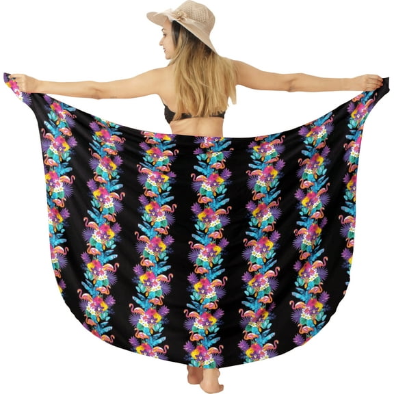 LA LEELA Women's Coverups Bikinis Swim Cover up Swimwear Beach Wraps Beachwear Summer Vacation Long Sarong for Women One Size Botanical, Black