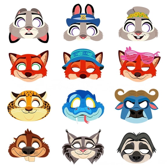 12PCS Zootopia Themed Party Glasses Supplies Decoration, Fun Kids Party Favors,Dress Up Masks Photo Booth Prop,Cartoon Character Cosplay Decor