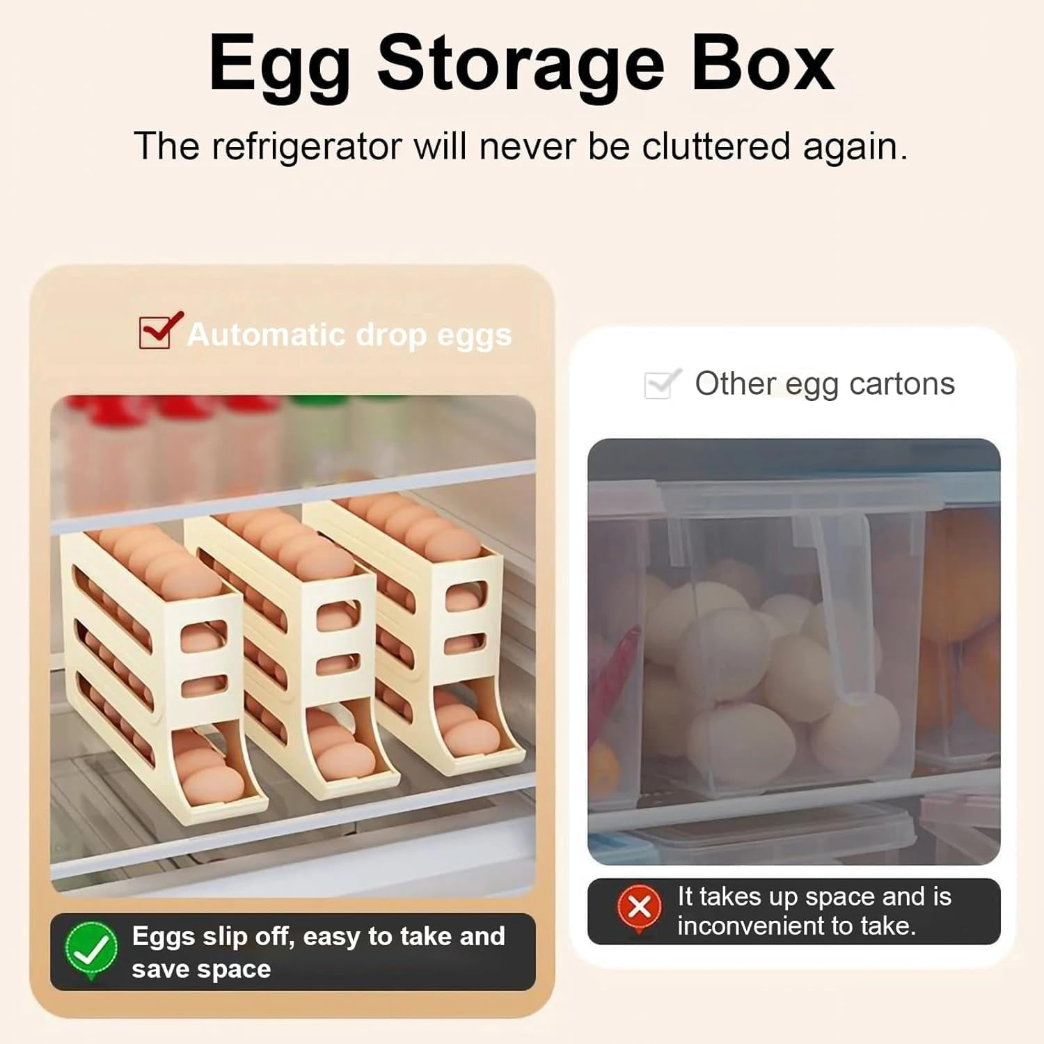 Egg Dispenser for Refrigerator, 4 Tiers Egg Holder for Fridge, Egg Holder for Fridge, Egg Organizer for Refrigerator, Egg Storage for Refrigerator, Egg Holder for Refrigerator (White+Gray)